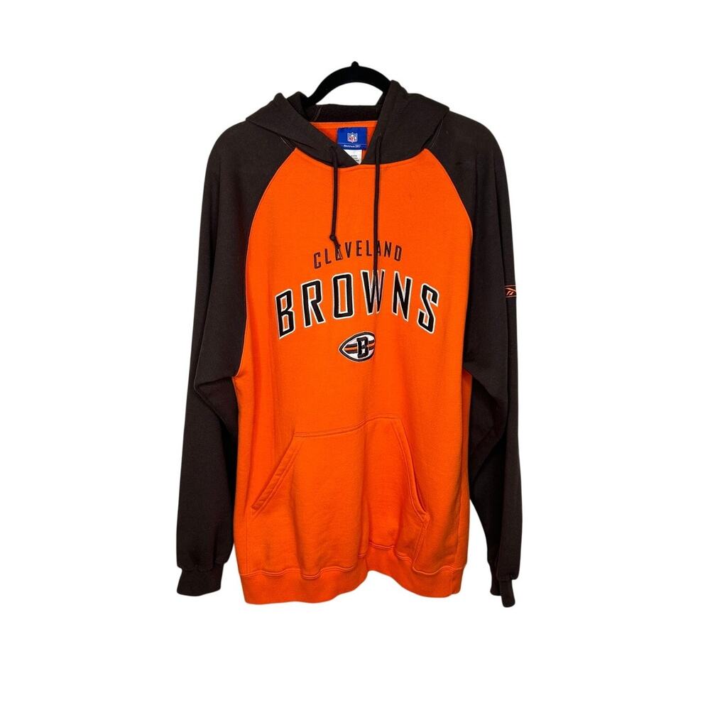 NFL Reebok Cleveland Browns Hoodie Sweatshirt Men M Orange Brown Kangaroo Pocket